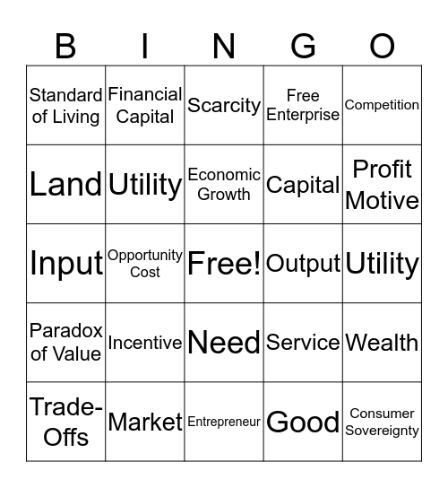 Unit 1 Vocab Bingo Card