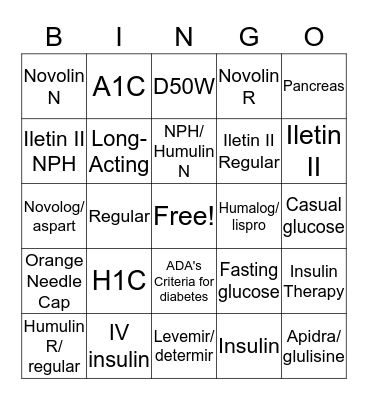 Insulin Therapy Bingo Card