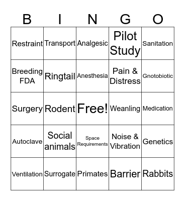 Laboratory Animal Tech Week Bingo Card