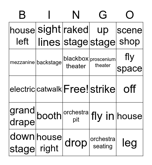 Stage Terms Bingo Card