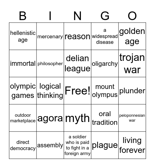 Greece Bingo Card