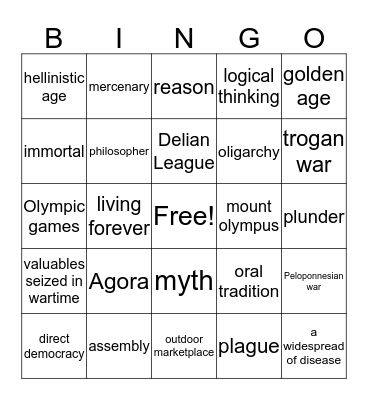 Greece 2019 Vocabulary Bingo Card