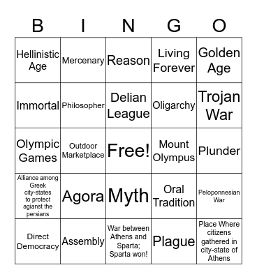 Greece Bingo Card