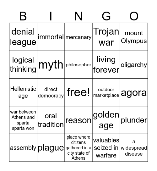 greece bingo Card