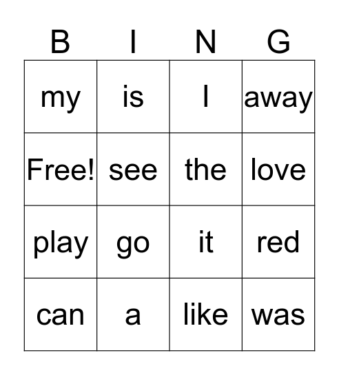 1st Grade Bingo Card