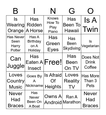 Radiance 2020 Bingo Card