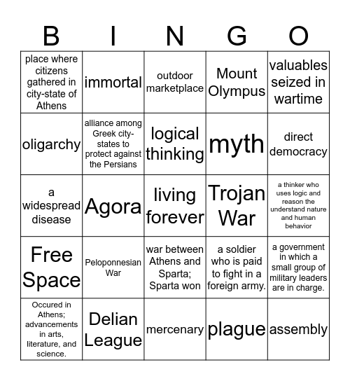 Ancient Greece Bingo Card