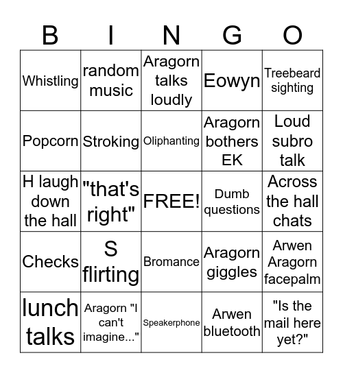 Lord of the Liens 5 Bingo Card