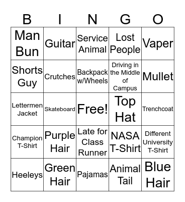Student Bingo Card