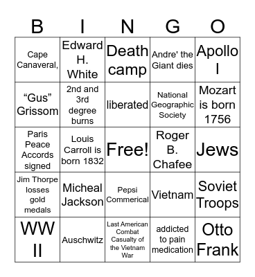 January 27th Bingo Card