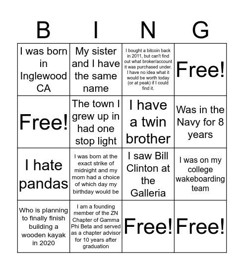 Untitled Bingo Card