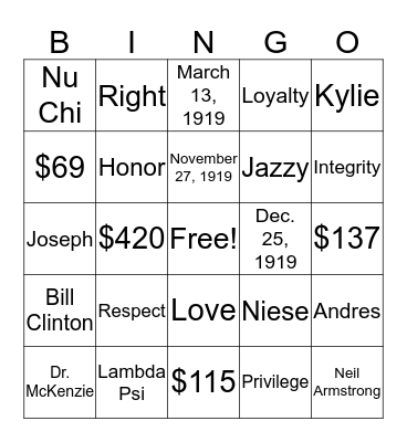 Kappa Kappa Psi Bingo Card