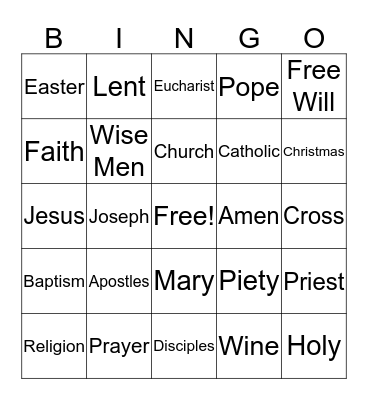 Religion Bingo Card