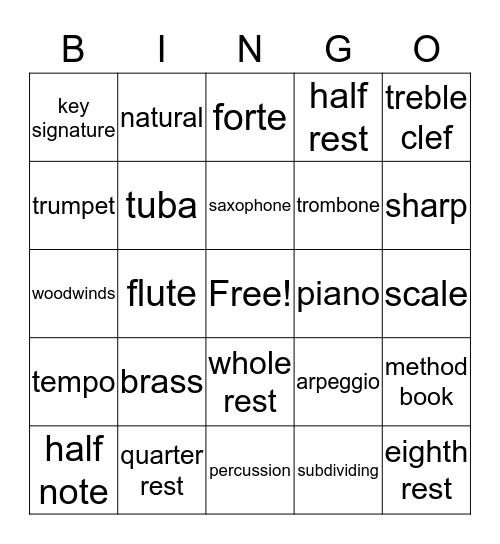 Band Bingo Card