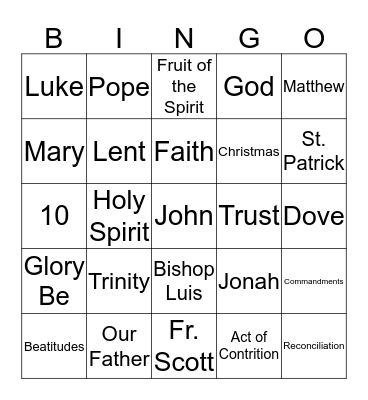 Bible Bingo Card