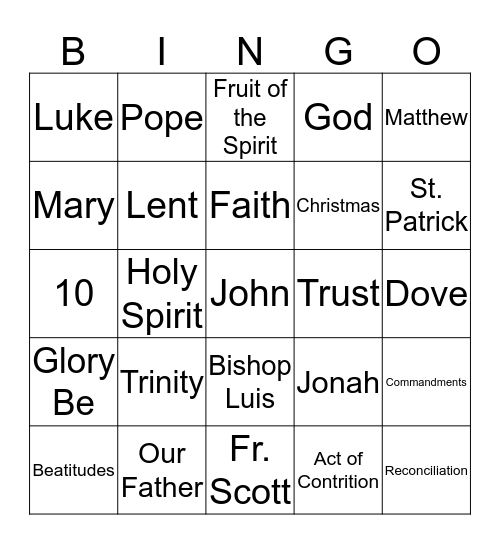 Bible Bingo Card