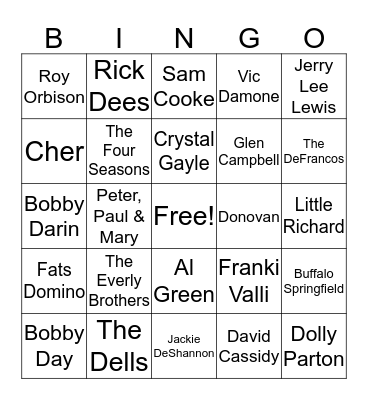 AMERICAN BANDSTAND SINGO BINGO  Bingo Card