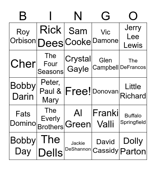 AMERICAN BANDSTAND SINGO BINGO  Bingo Card