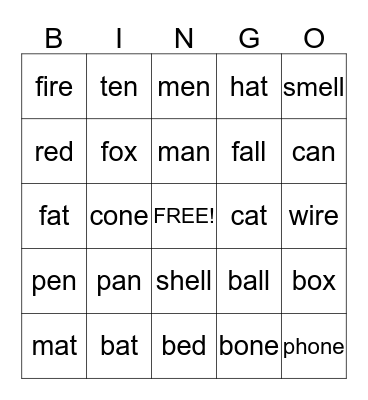 rhymes Bingo Card