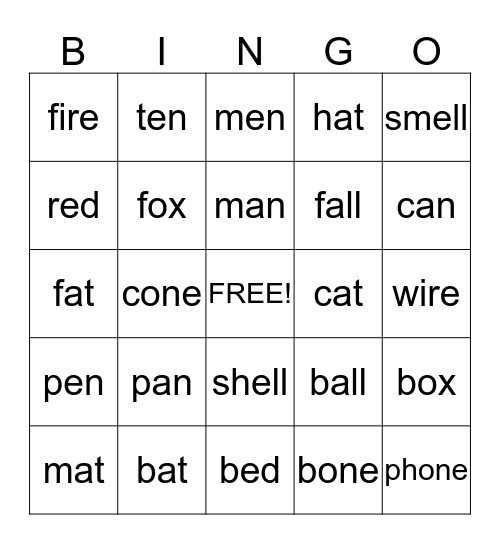 rhymes Bingo Card