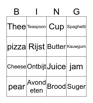 Engels Unit 2 Bingo Card