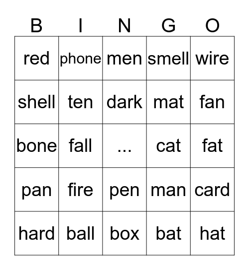 rhymes Bingo Card