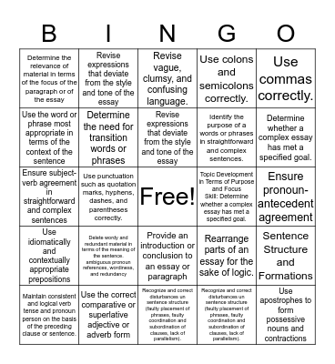 ACT PRACTICE  Bingo Card