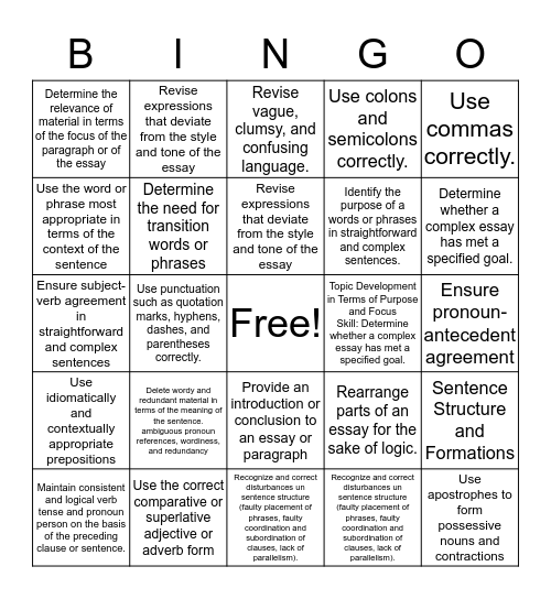 ACT PRACTICE  Bingo Card