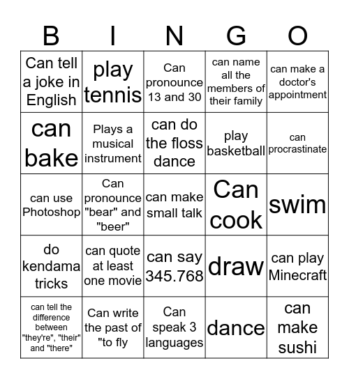 Can You Bingo Card