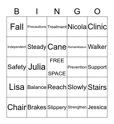 Falls Prevention Clinic BINGO Card