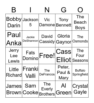 AMERICAN BANDSTAND SINGO BINGO  Bingo Card