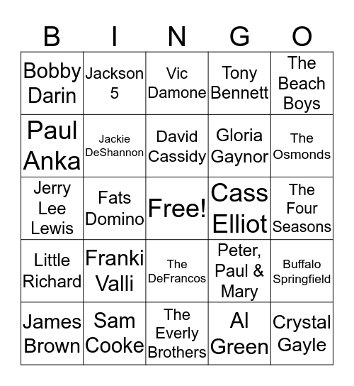 AMERICAN BANDSTAND SINGO BINGO  Bingo Card