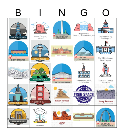 USA Landmarks Bingo Card