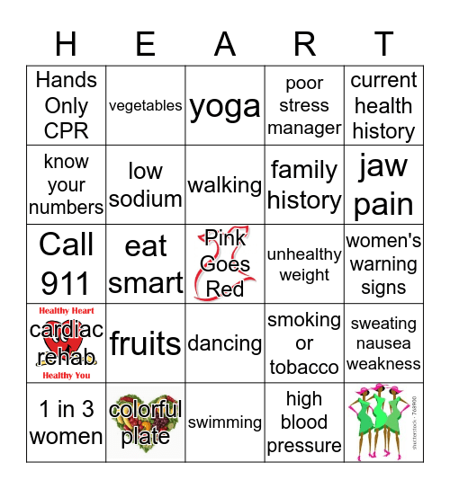 Pink Goes Red/Heart Health 2020 Bingo Card