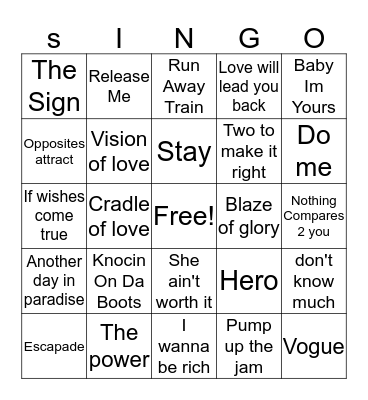 Singo Music Bingo Card