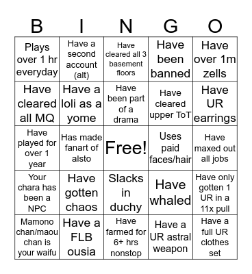 Alchemia story bingo Card