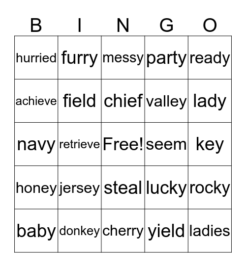 Long E Sound Bingo Card