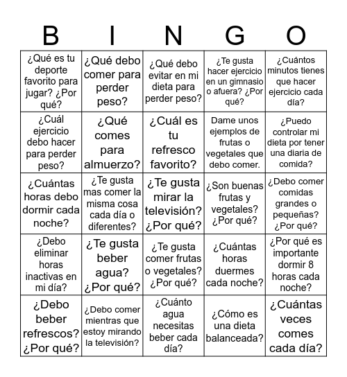 Para Perder Peso Bingo Card