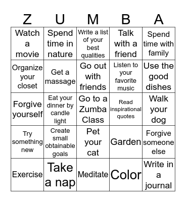 #Selfish Challenge 365 days of Self-Care Bingo Card
