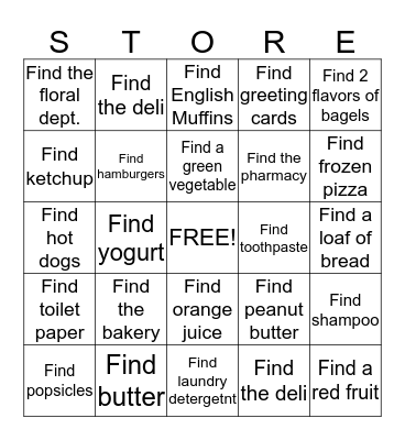 Grocery Shopping Bingo Card