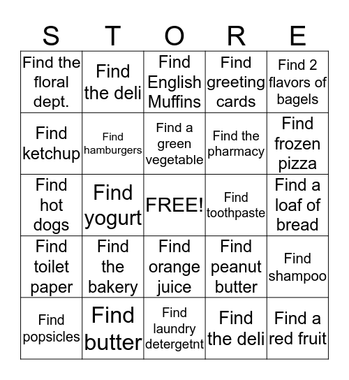 Grocery Shopping Bingo Card