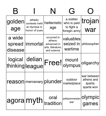 Ancient Greece Bingo Card