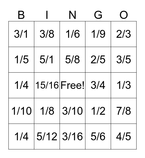 SIMPLIFY FRACTIONS BINGO Card