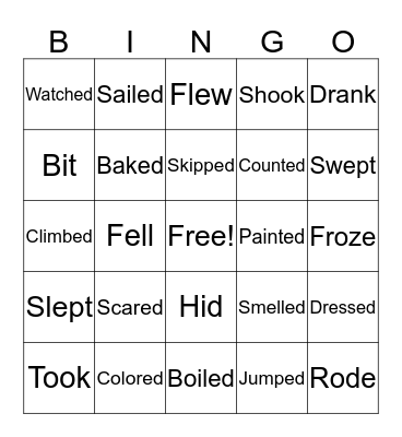Past Tense Verbs Bingo Card