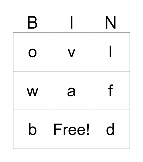 My Letters Bingo Card