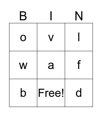 My Letters Bingo Card