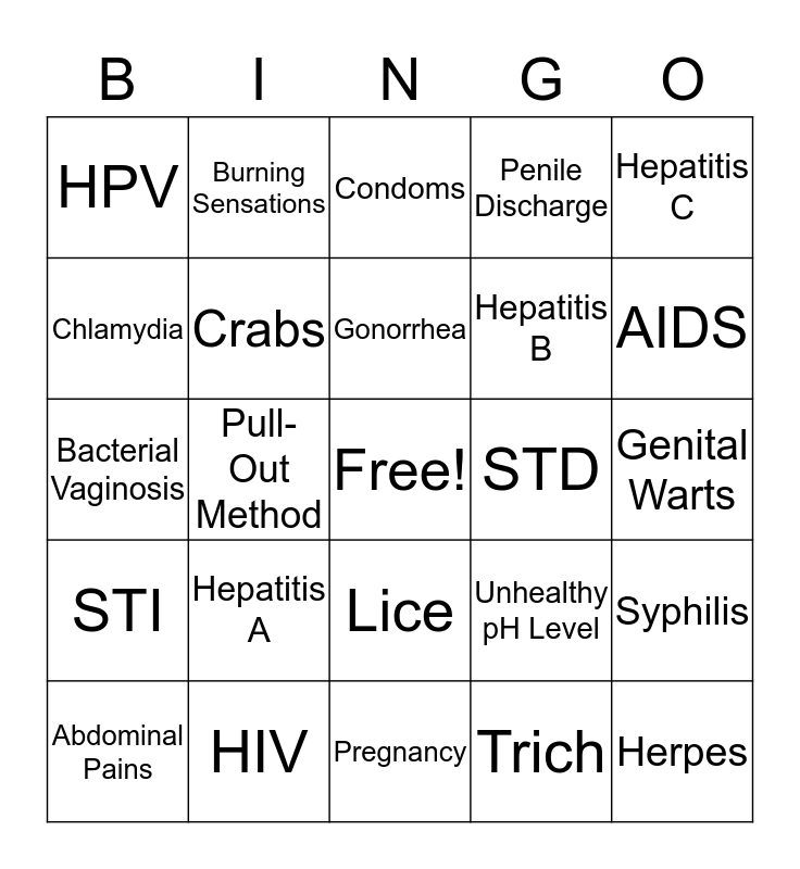 Safe Sex Bingo Card 9188