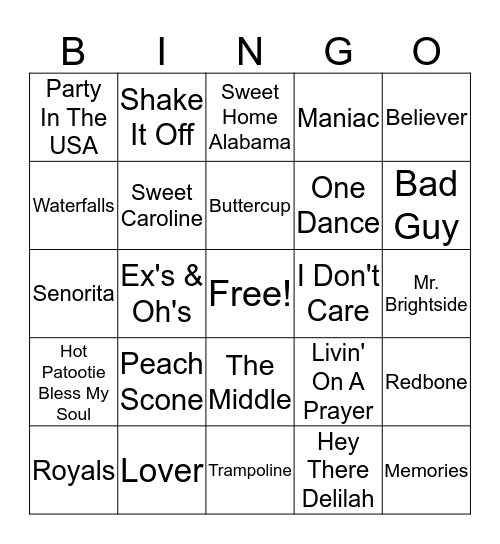 Music Bingo Card