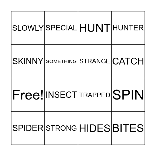 THE SPITTING SPIDER Bingo Card
