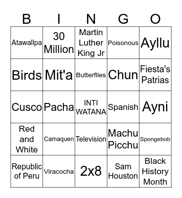 INCA Bingo! Bingo Card